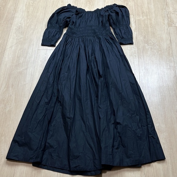 Doen Ischia black cotton poplin smocked midi dress, size large - Picture 5 of 9